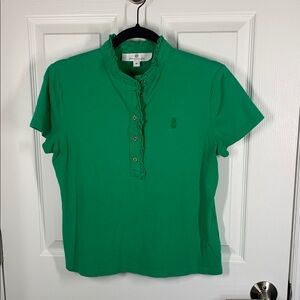 Jean- Pierre Klifa kelly green ruffle neck cropped polo style top size medium